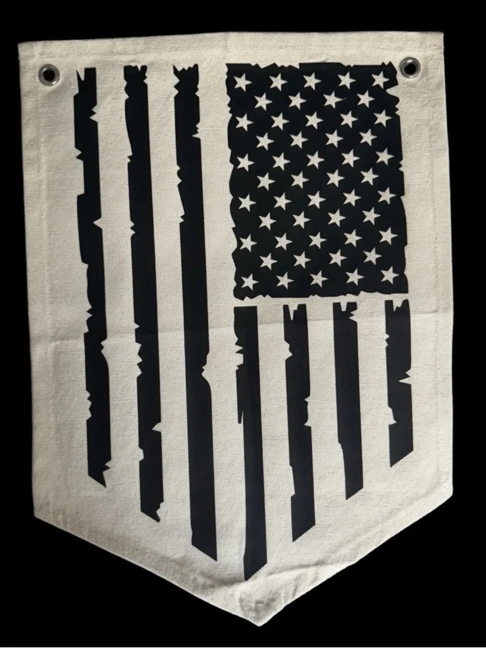 BlackDistressed American Flag on Cream Banner